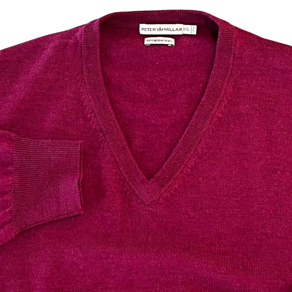 Peter Millar Sweater Mens XXL Plum V-Neck Pullover 100%‎ Merino Wool
